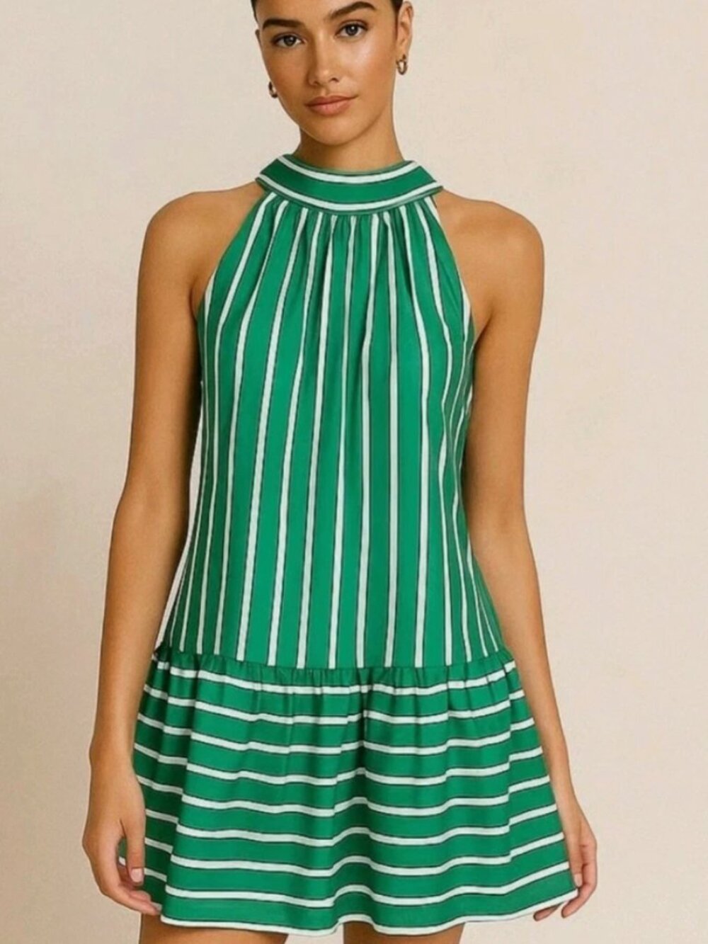 NWT Christian Lacroix Green Striped Halter Mini Dress S French Designer Summer